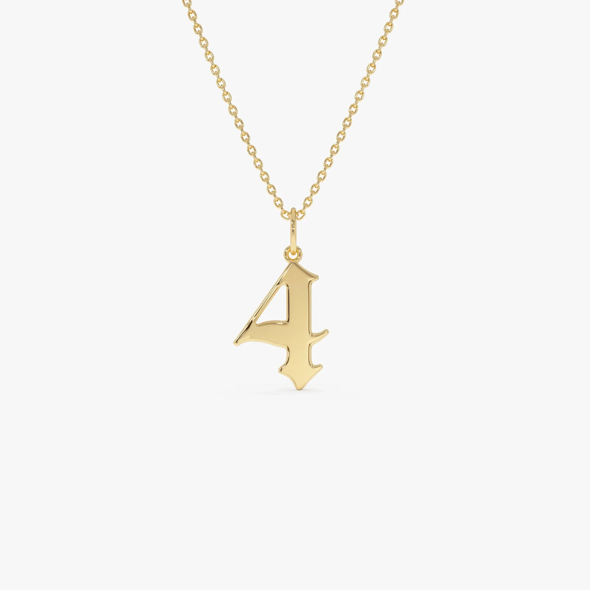 14k Solid Gold Gothic Number Pendant Necklace