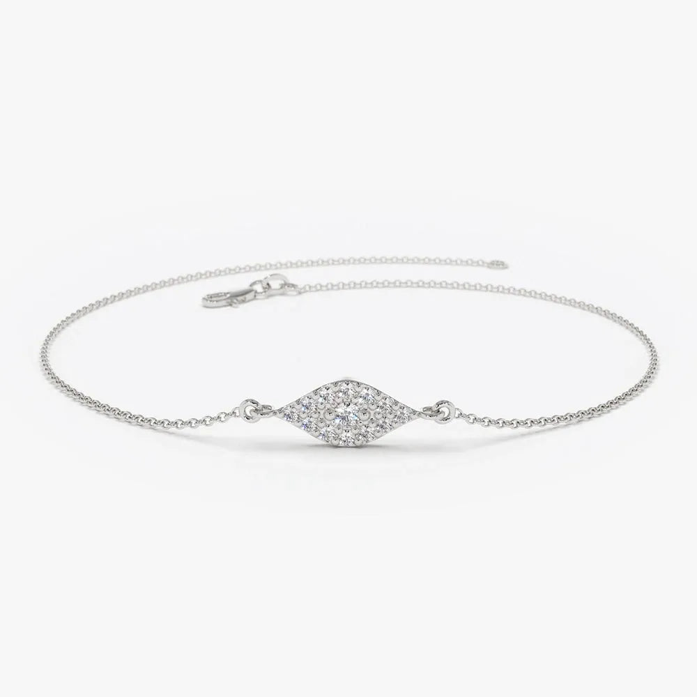 14K Solid Gold Round Diamond Evil Eye Bracelet Micro Pave 0.15 Carat