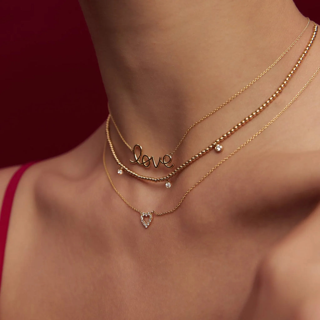 14k Solid Gold Wire Script Love Word Pendant Necklace