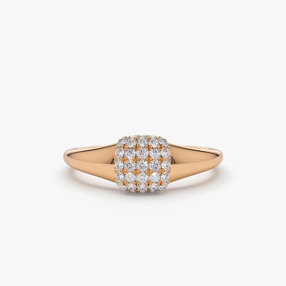 14k Gold Round Diamond Micro Pave Pinky Ring 0.31 CTW