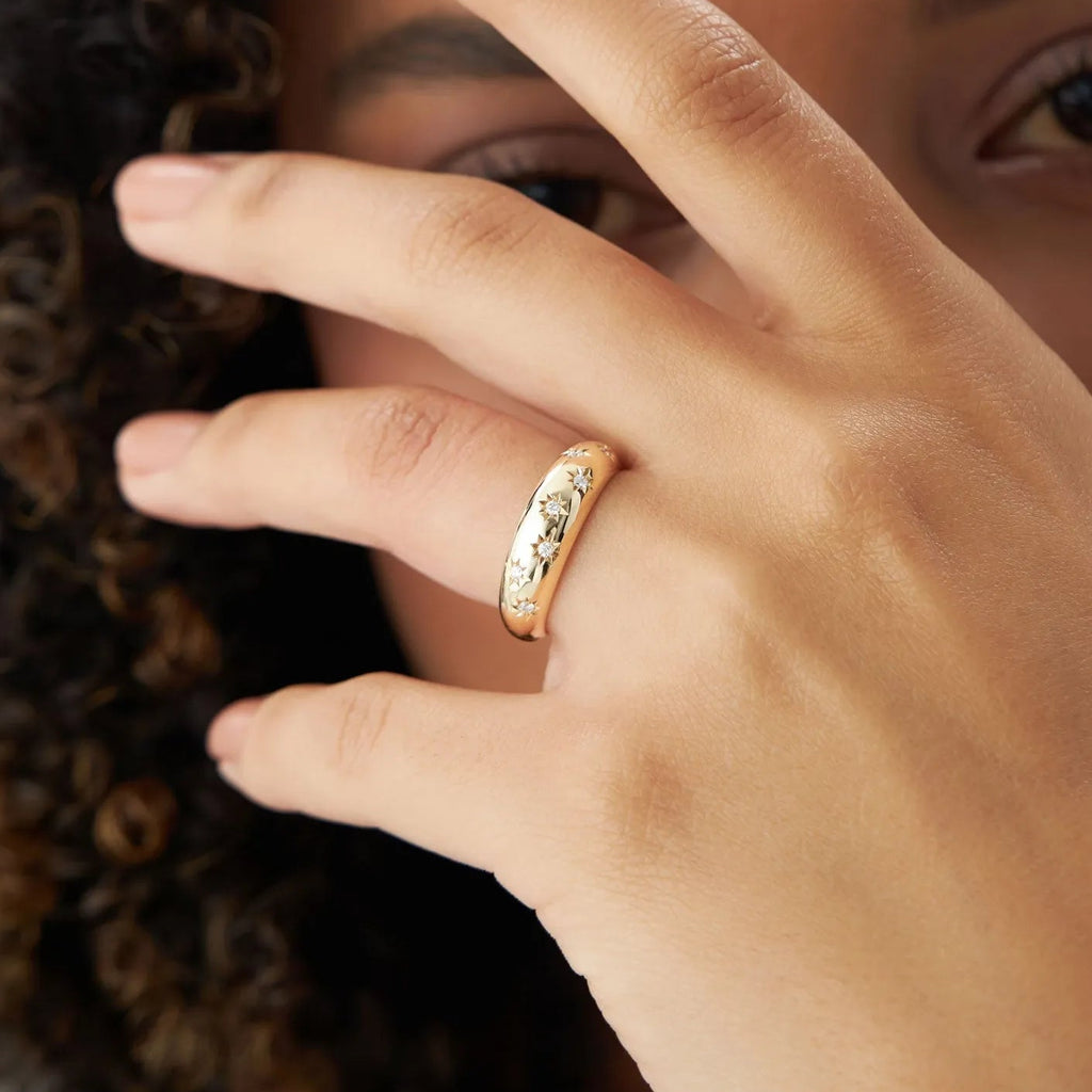 14k Gold 0.11ctw Round Diamond 6mm Dome Star Setting Ring