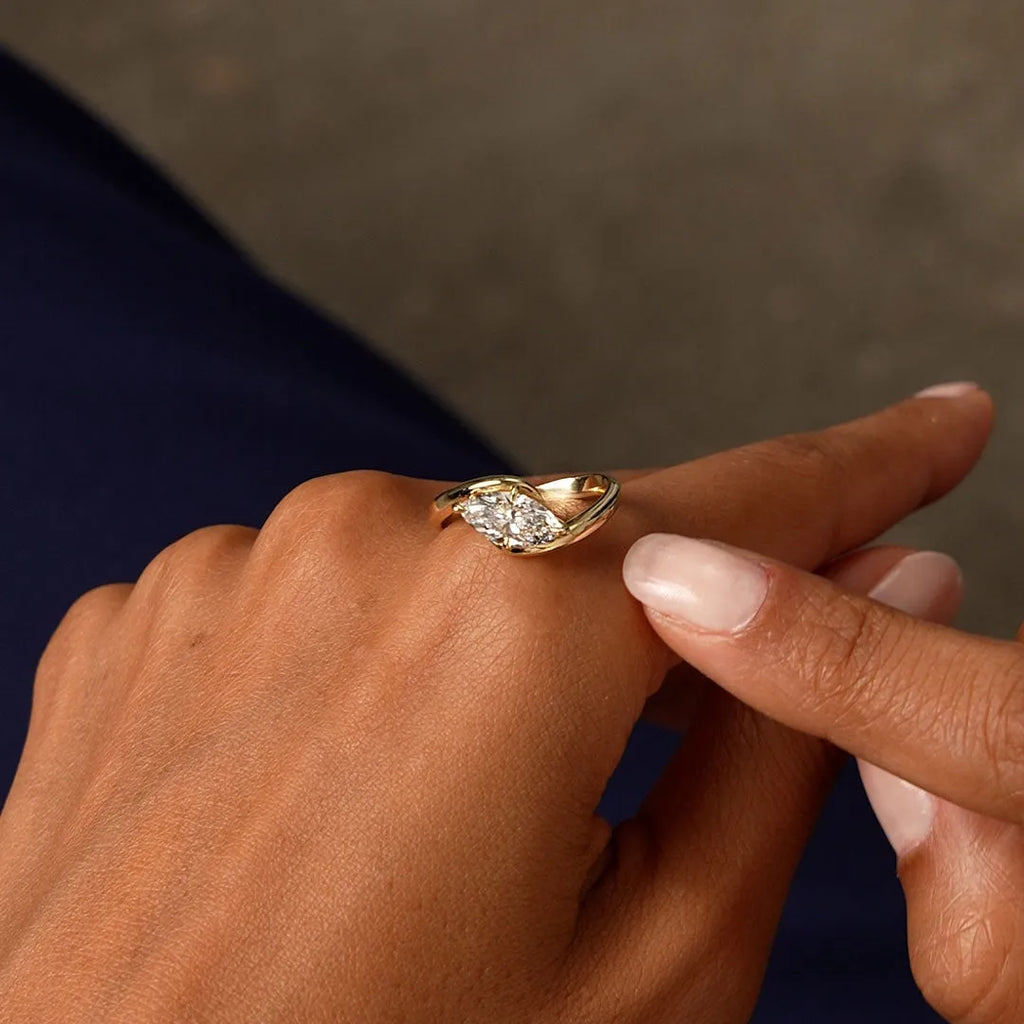14k Gold Lab Grown Diamond Marquise Cut 1.00 Carat Criss Cross Solitaire Ring