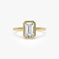 14k Gold 1.50 Carat Emerald Cut Lab Grown Diamond Bezel Setting Engagement Ring IGI Certified