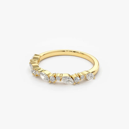 14k Gold 0.59 ctw Marquise and Round Diamond Cluster Stackable Wedding Ring Prong Setting