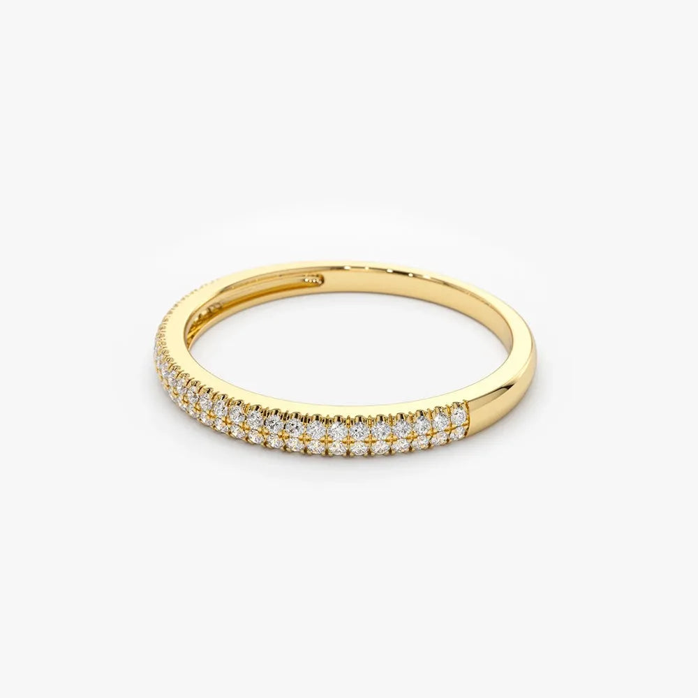14K Gold Round Diamond Double Row Micro Pave Ring