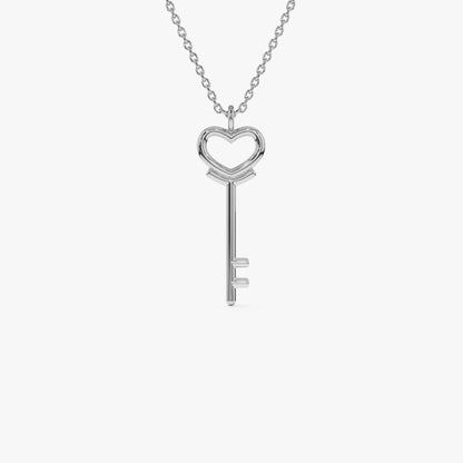 14k Solid Gold Heart Key Pendant Necklace