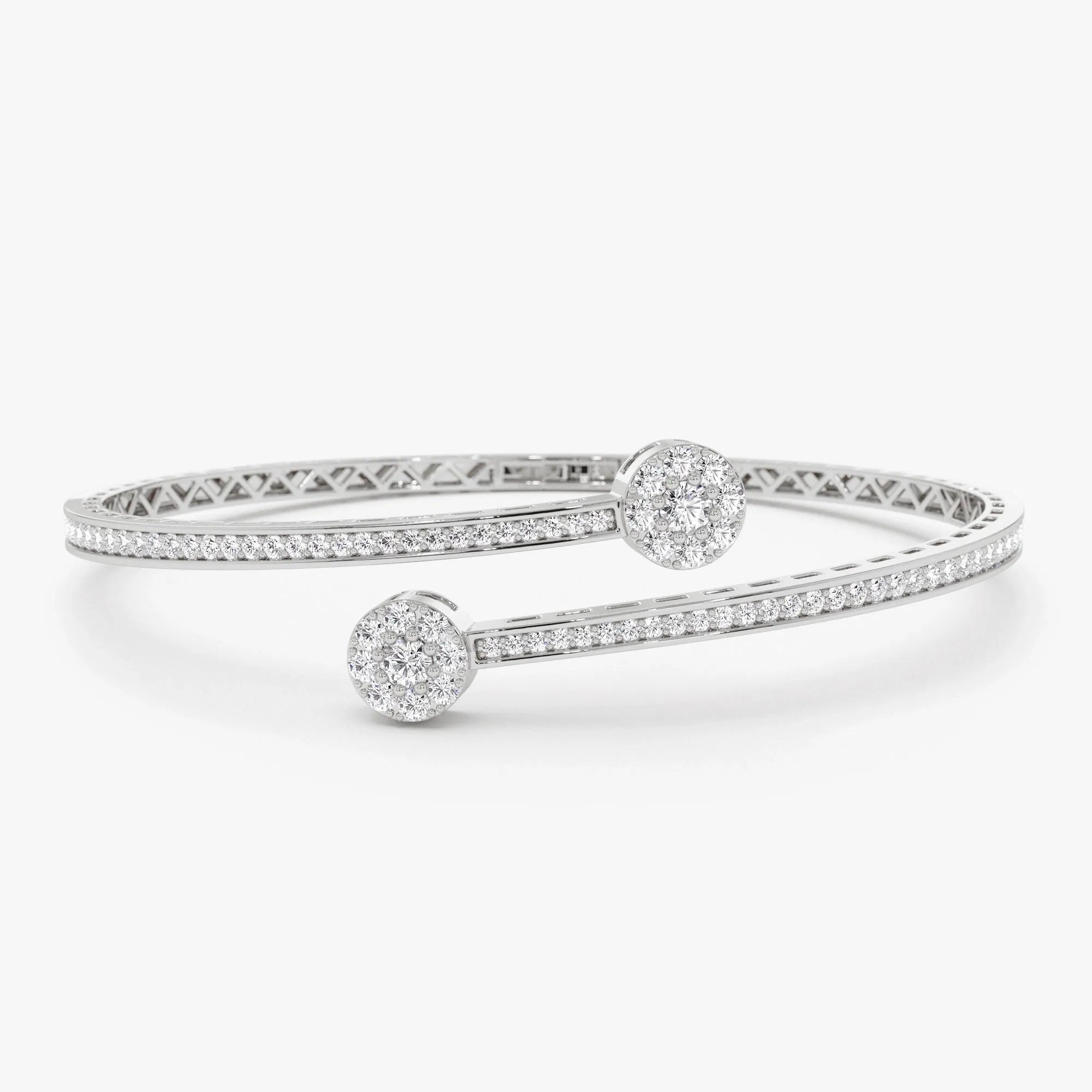 14K Solid Gold 0.90 CTW Round Diamond Crossover Bangle