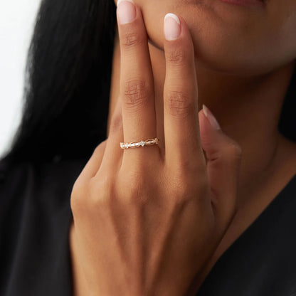 14k Gold 0.18 CTW Baguette and Round Diamond Vintage Inspired Wedding Ring