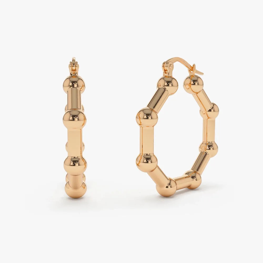 14k Solid Gold Beaded Tube Hoop Earrings 25mm Outer Diameter 4.85mm Width