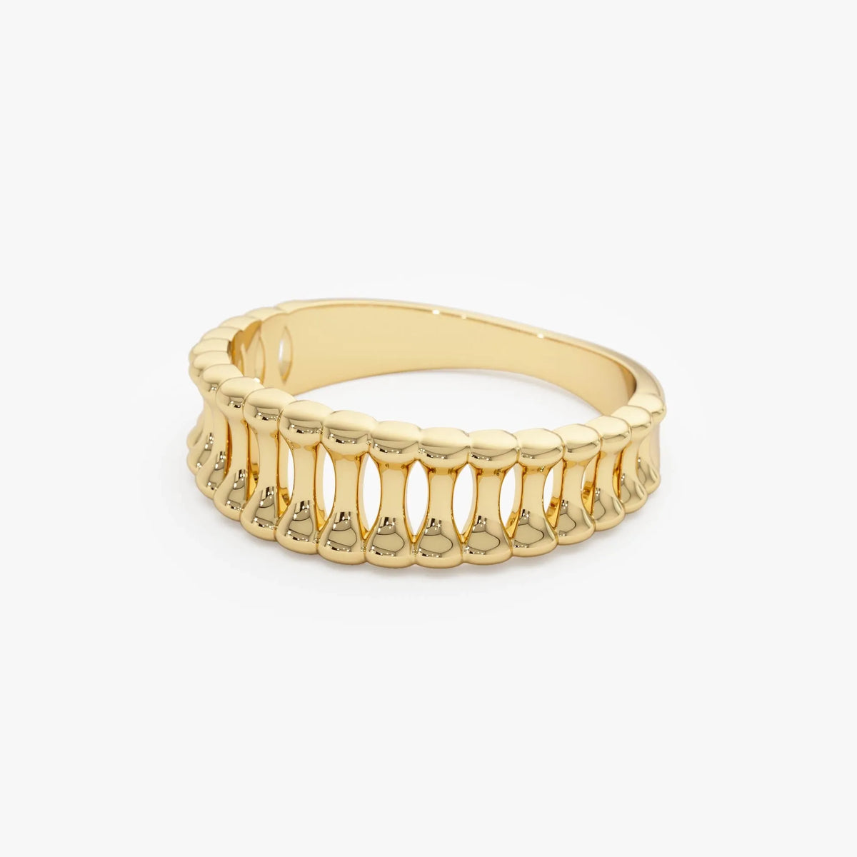 14k Gold Sculptural Wide Band Ring Wide Graduated Statement Band