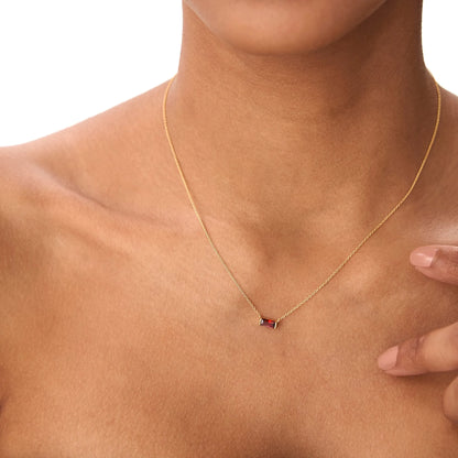 14k Solid Gold Garnet Baguette Birthstone Necklace 0.45 Carat
