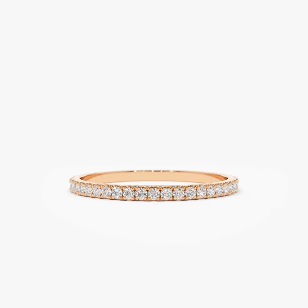 14K Gold Round Diamond Full Eternity Micro Pave Ring