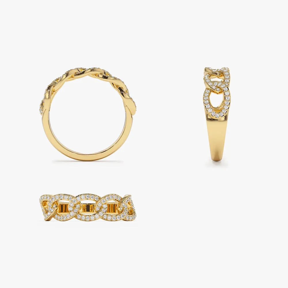 14k Gold Round Diamond Curb Link Pave Ring 0.28 Carat