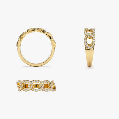 14k Gold Round Diamond Curb Link Pave Ring 0.28 Carat