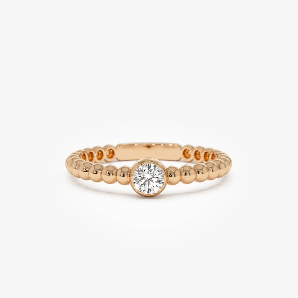 14K Gold Round Diamond 0.05 ctw Beaded Bezel Solitaire Ring