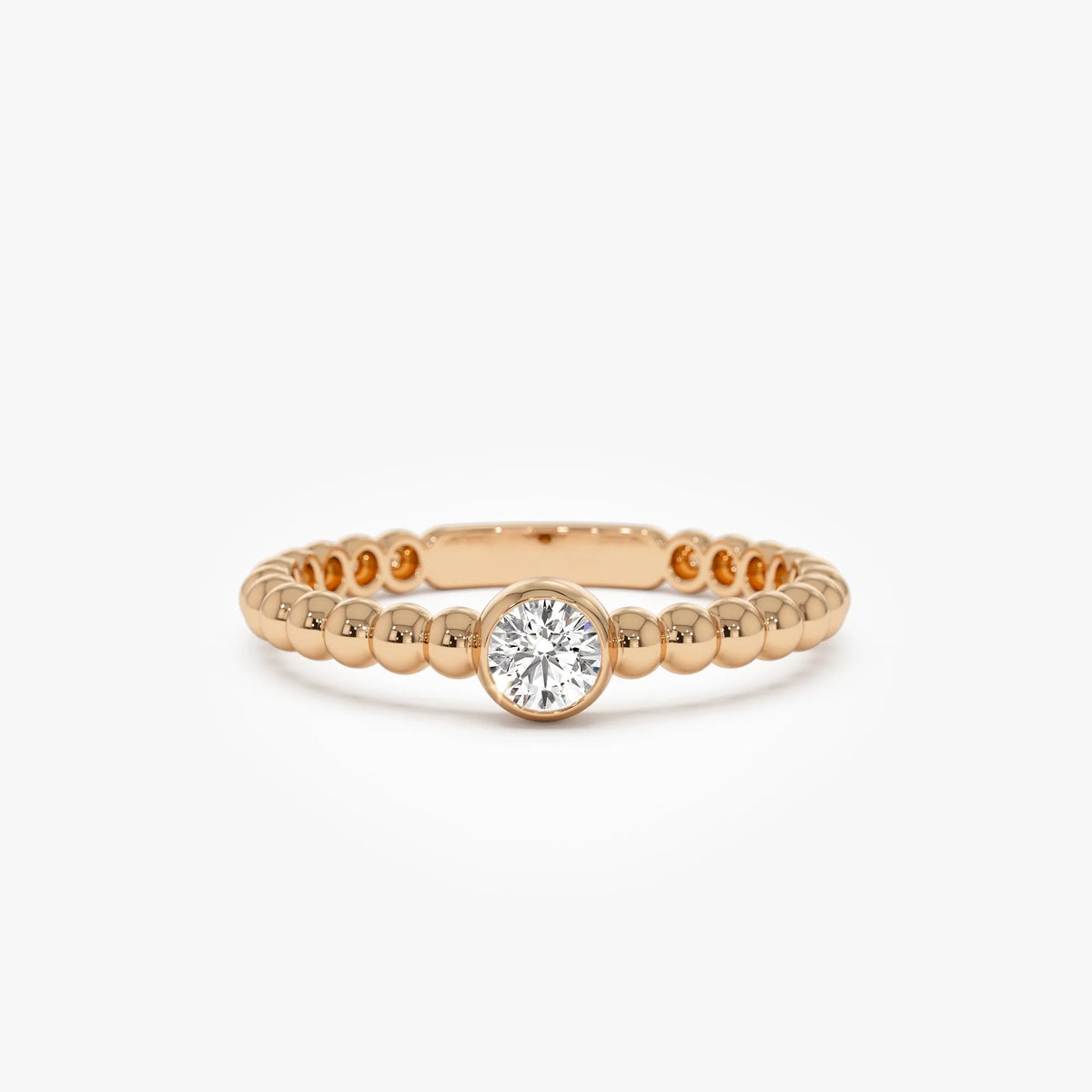 14K Gold Round Diamond 0.05 ctw Beaded Bezel Solitaire Ring
