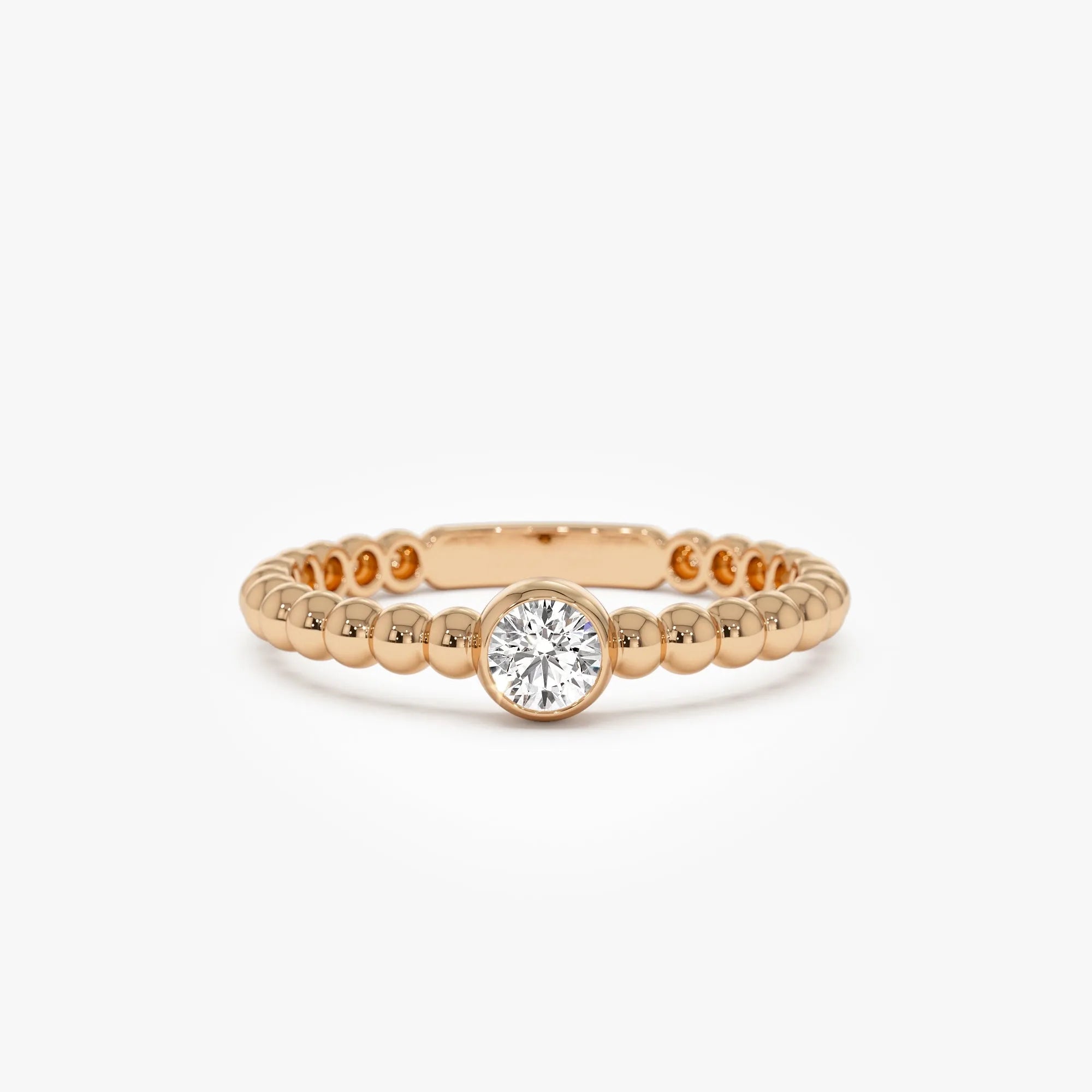 14K Gold Round Diamond 0.05 ctw Beaded Bezel Solitaire Ring