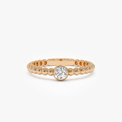 14K Gold Round Diamond 0.05 ctw Beaded Bezel Solitaire Ring