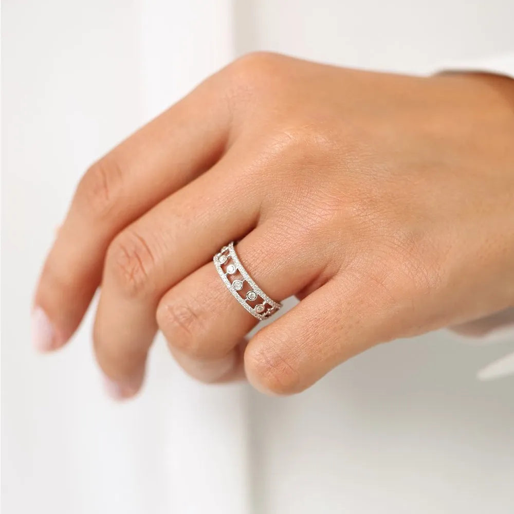 14k Gold Round Diamond 0.48ctw Double Row Pave Floating Bezel Set Ring