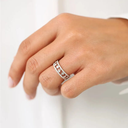14k Gold Round Diamond 0.48ctw Double Row Pave Floating Bezel Set Ring