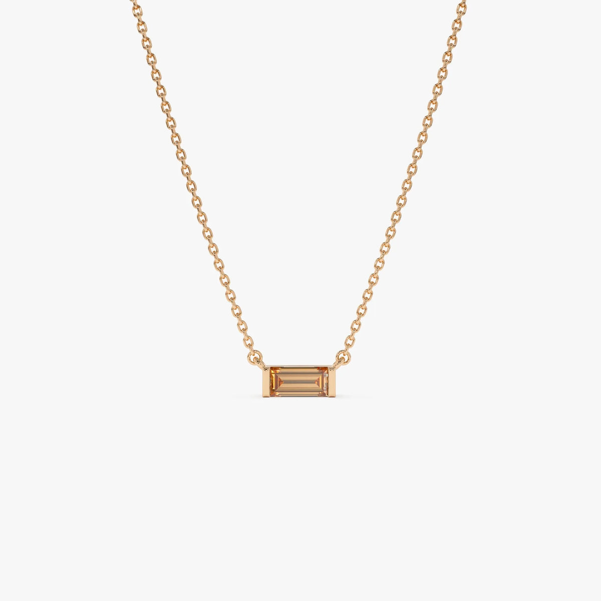 14k Solid Gold Citrine Baguette Birthstone Necklace 0.40 Carat