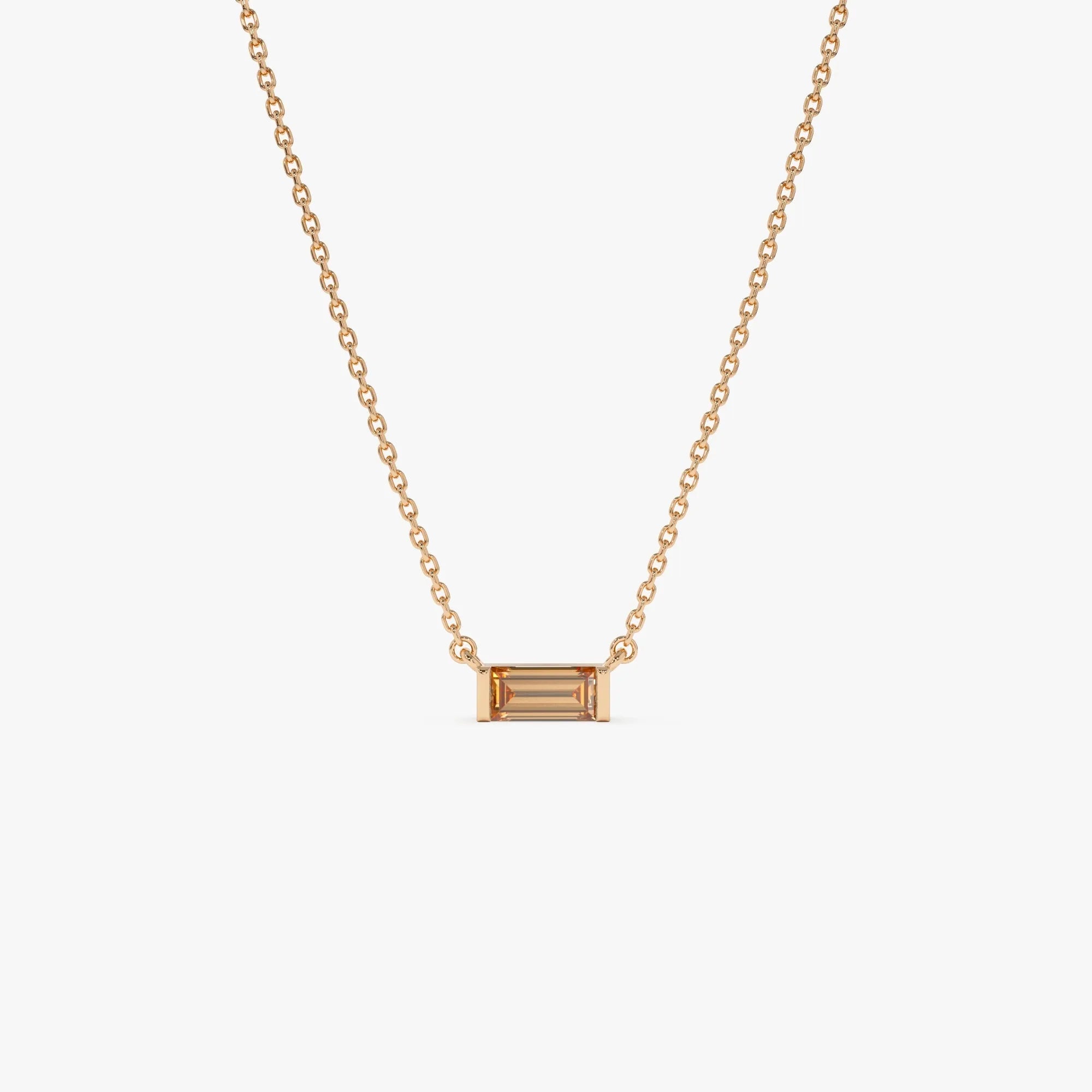 14k Solid Gold Citrine Baguette Birthstone Necklace 0.40 Carat
