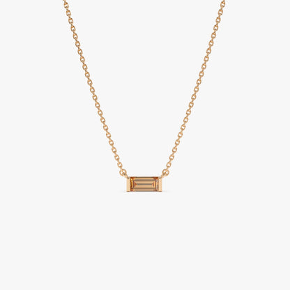 14k Solid Gold Citrine Baguette Birthstone Necklace 0.40 Carat
