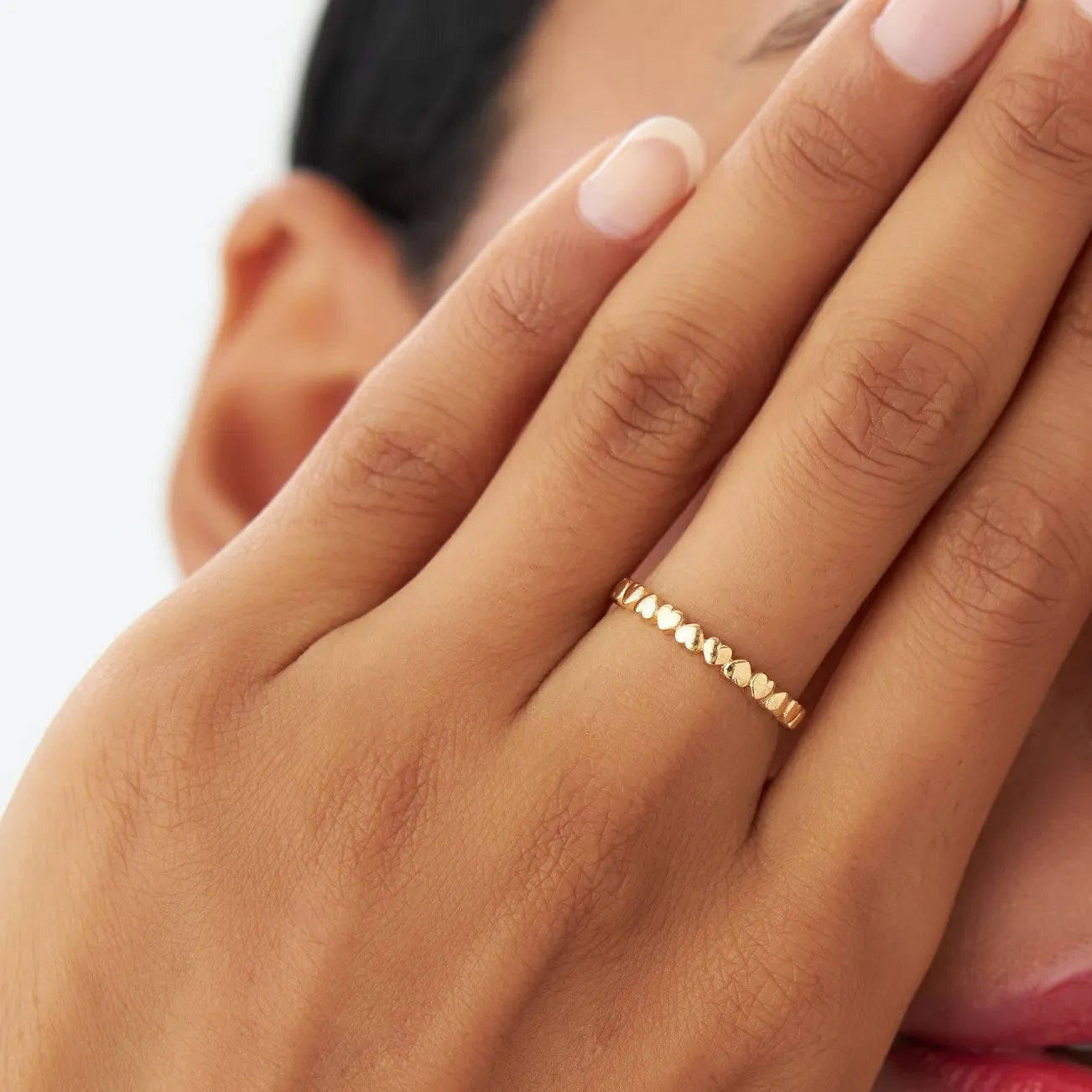 14k Solid Gold Heart Stackable Band Ring
