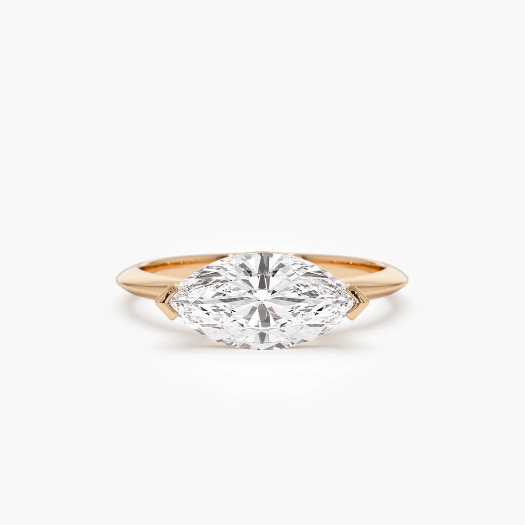 14k Solid Gold 1.5 Carat Marquise Lab Grown Diamond East-West V Prong Engagement Ring Vanna