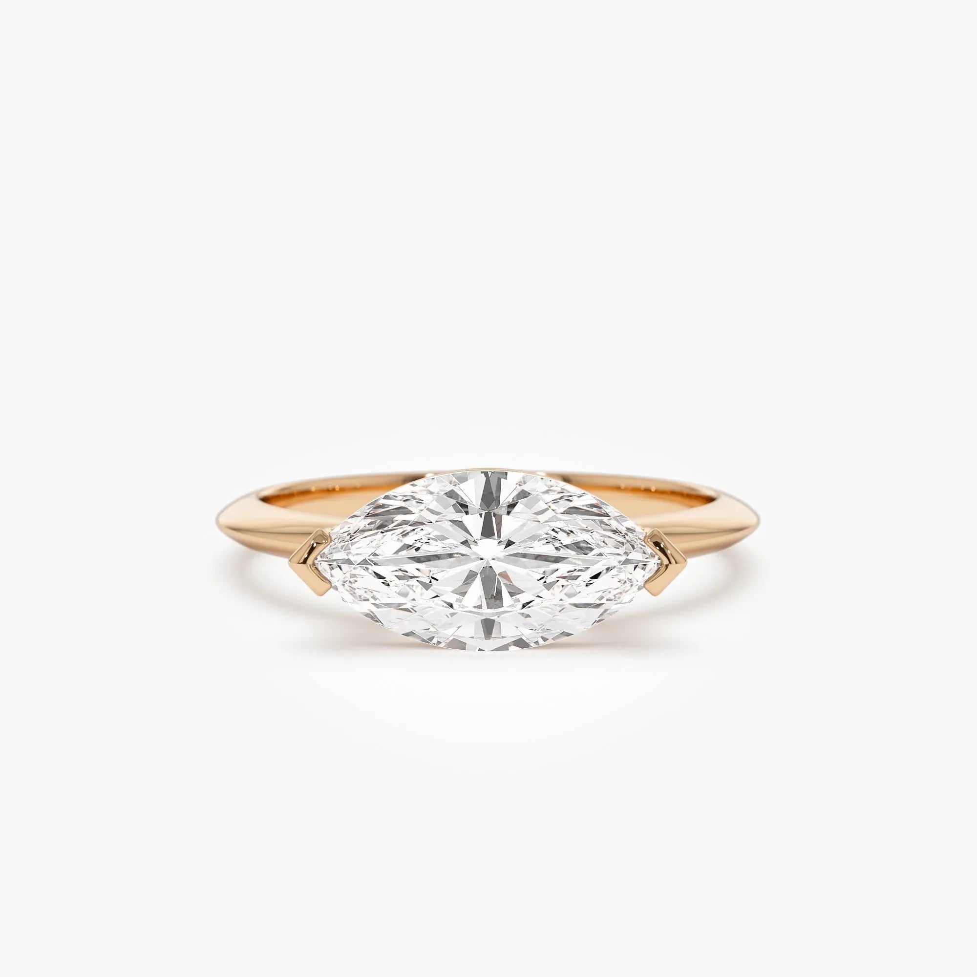 14k Solid Gold 1.5 Carat Marquise Lab Grown Diamond East-West V Prong Engagement Ring Vanna