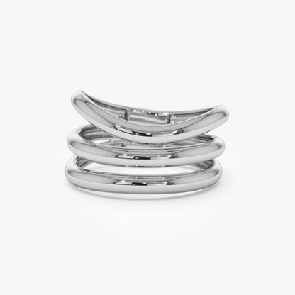 14k Solid Gold Stacked Chunky Curved Statement Ring