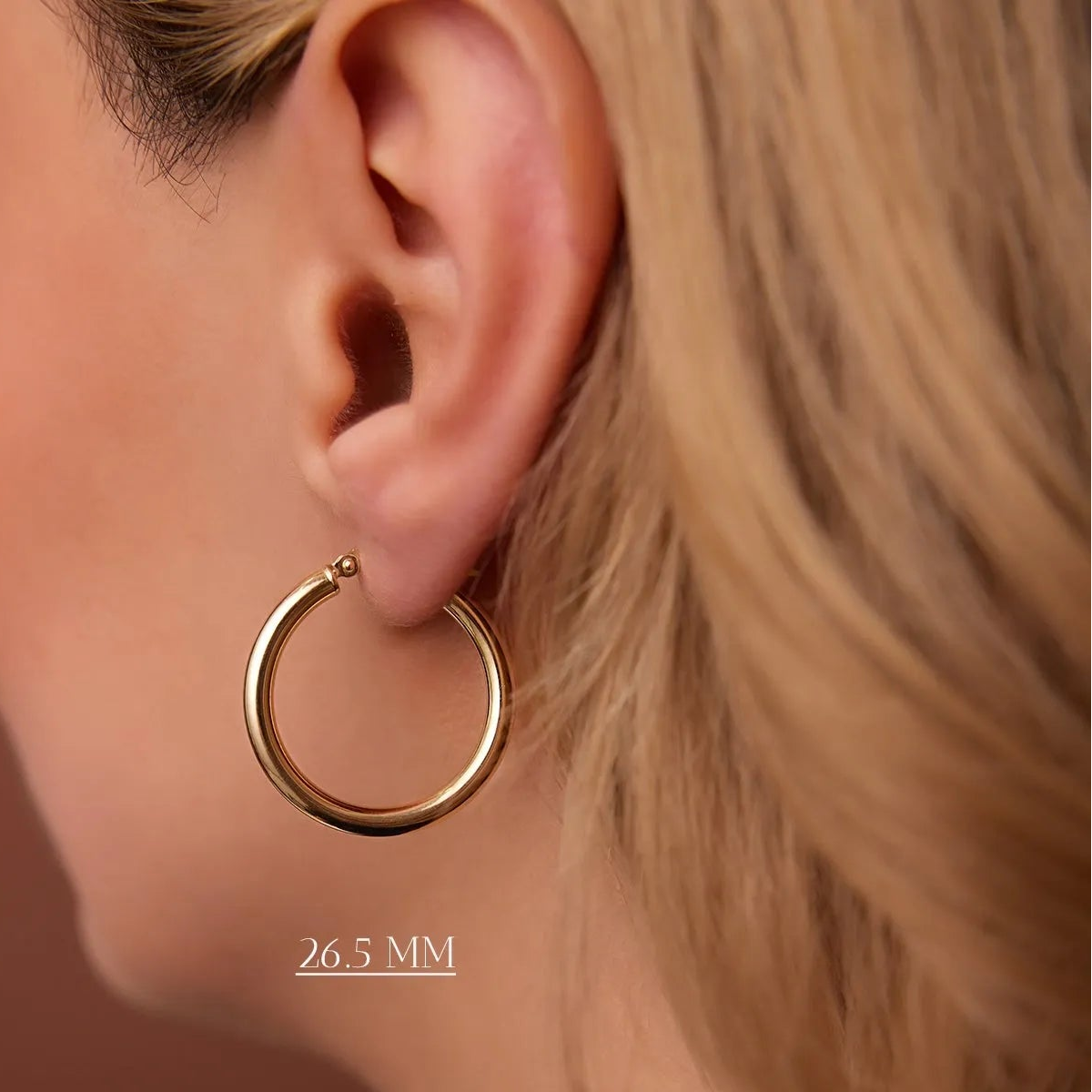 14k Solid Gold Round Hoop Earrings 3mm Thick Polished