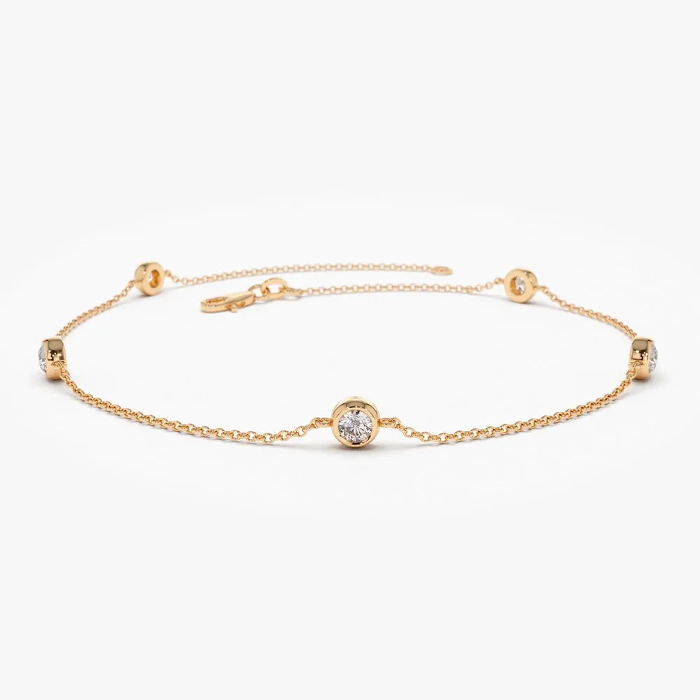 14K Solid Gold Round Diamond 5 Stone by the Yard Bracelet Bezel Setting 0.50 Carat
