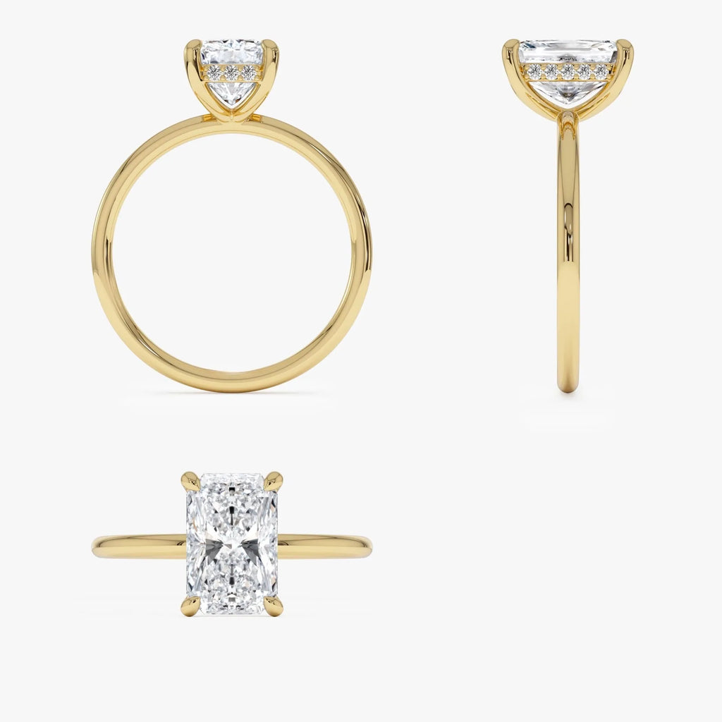14k Gold Lab Grown Diamond Radiant Cut Hidden Halo Engagement Ring 1.60 Carat