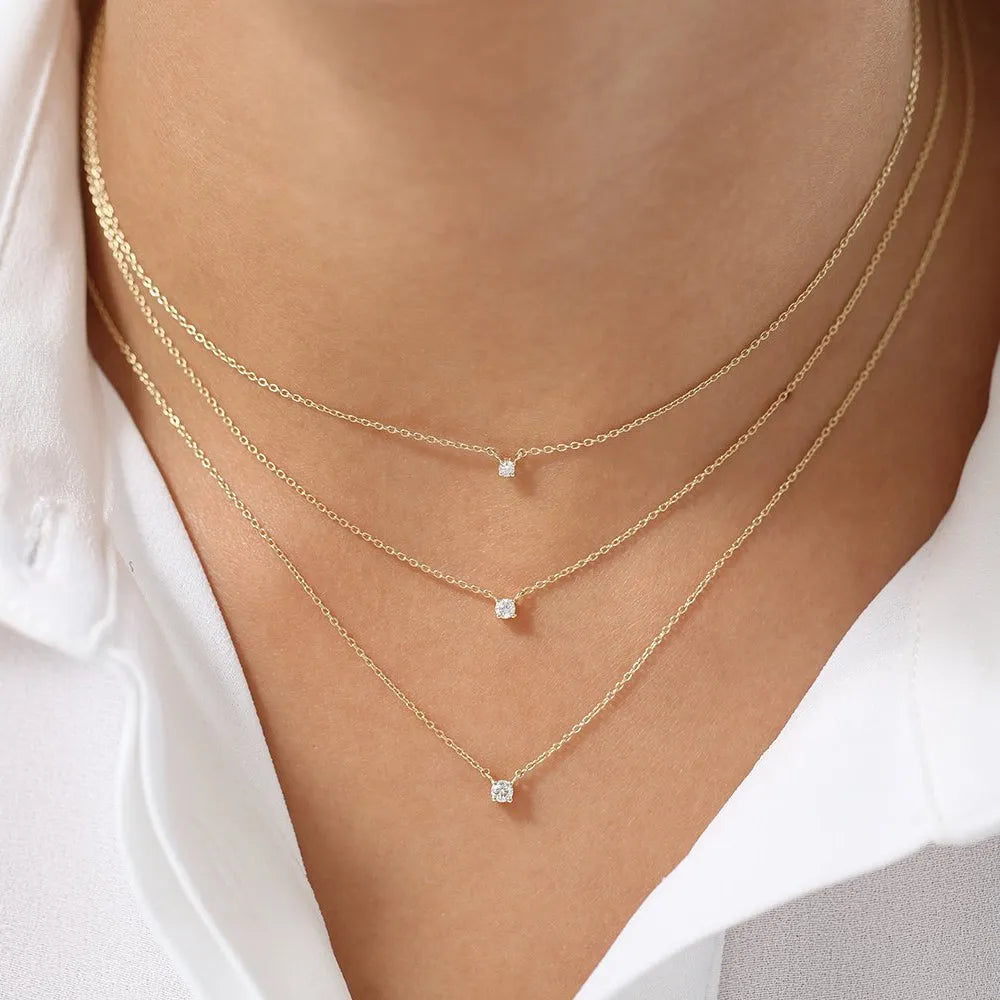 14K Gold Lab Grown Diamond Round Solitaire Necklace Prong Setting 0.30cttw