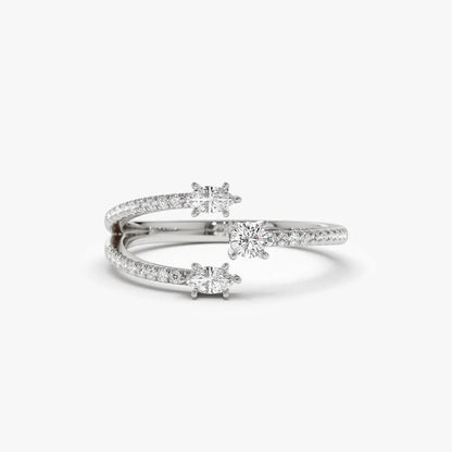 14K Solid Gold Marquise and Round Diamond 0.40 Carat Open Design Claw Ring