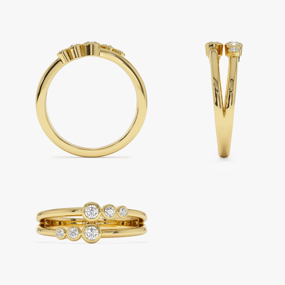 14k Gold Diamond Round Cut Double Row Bezel Setting Ring 0.16 ctw