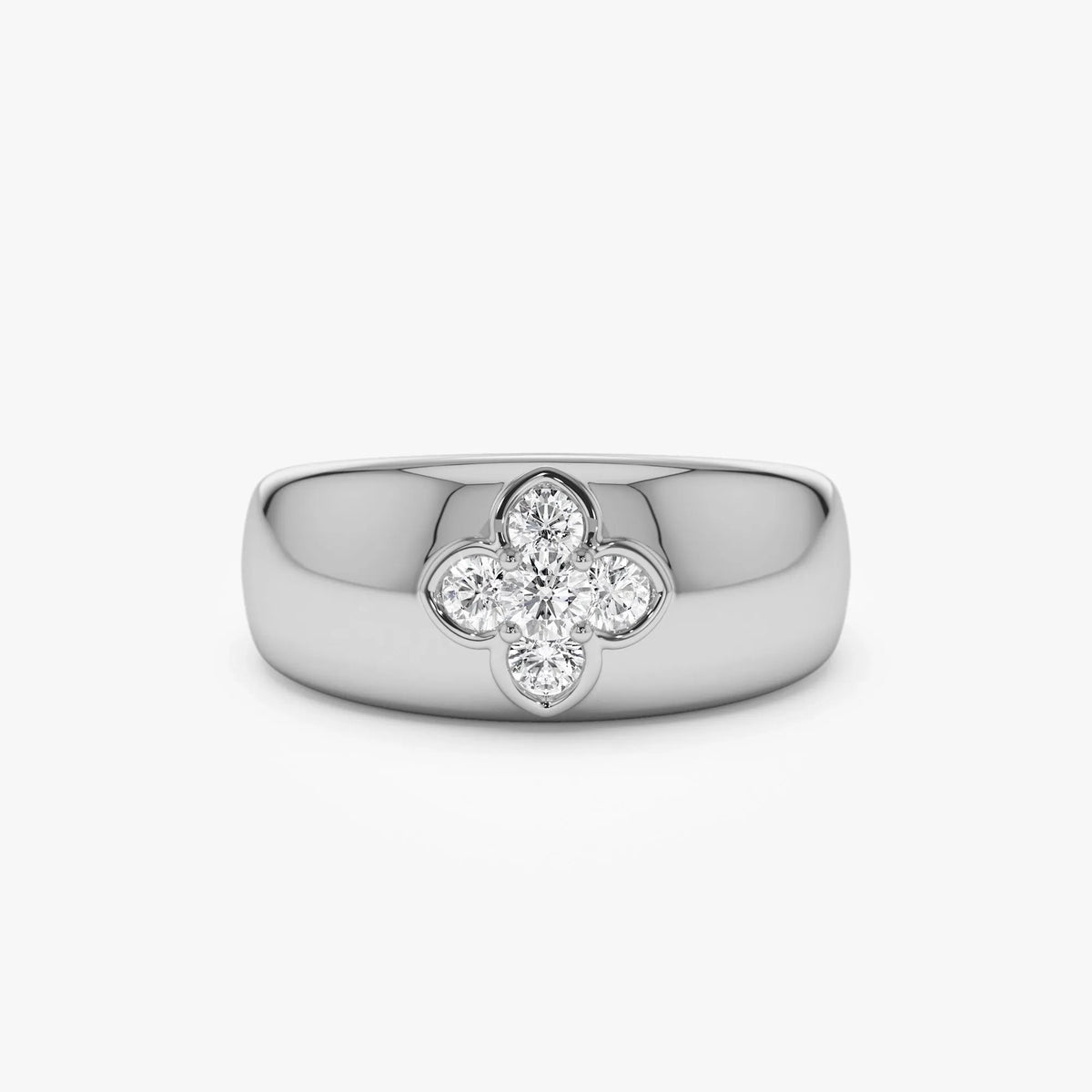 14k Solid Gold 0.30ctw Round Diamond Chunky Clover Ring