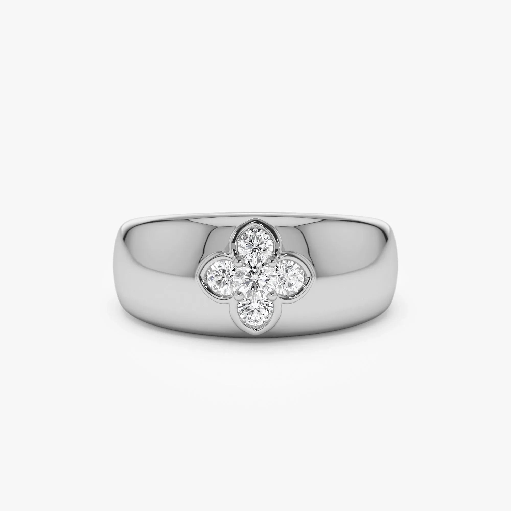 14k Solid Gold 0.30ctw Round Diamond Chunky Clover Ring