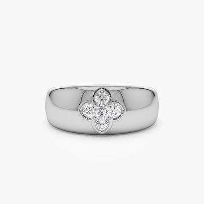 14k Solid Gold 0.30ctw Round Diamond Chunky Clover Ring
