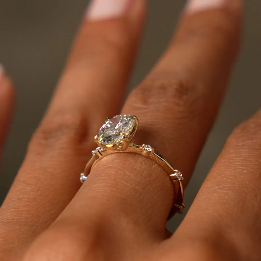 14k Gold Lab Grown Diamond Oval Engagement Ring Solenne Accent Band 1.55 Ctw