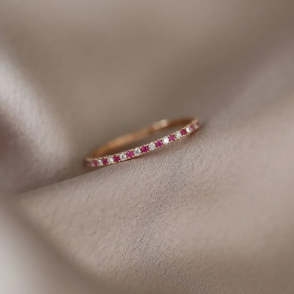14k Gold Ruby and Diamond Round Cut Alternating Eternity Ring 0.38 ctw