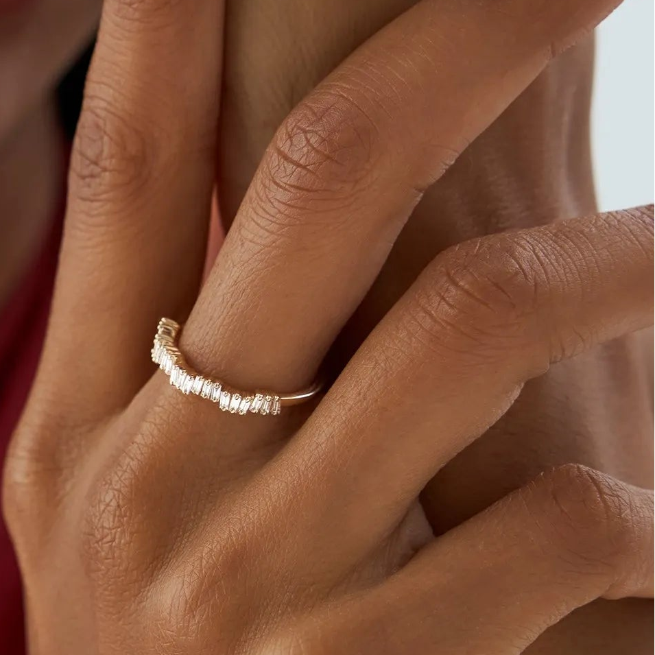 14k Gold Baguette Diamond 0.30 CTW 3mm Asymmetrical Wedding Ring