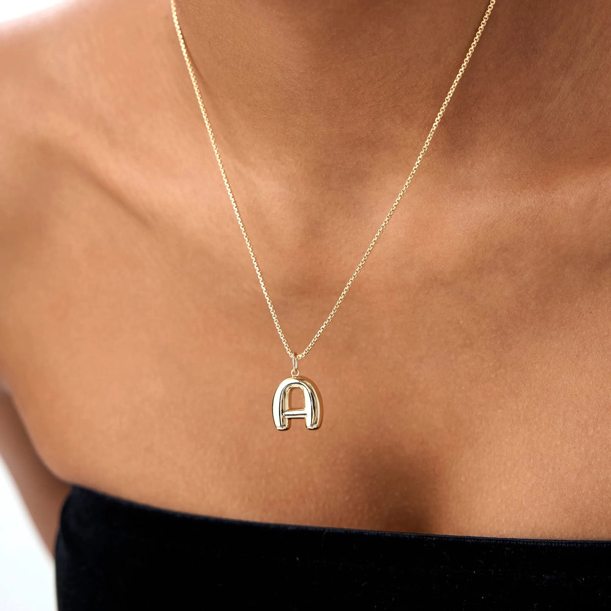 14k Solid Gold Balloon Initial Letter Pendant