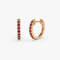 14K Solid Gold Round Ruby Huggie Hoop Earrings 0.35ctw