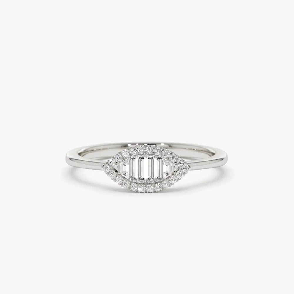 14K Gold Marquise Baguette and Round Diamond Ring 0.25 ctw