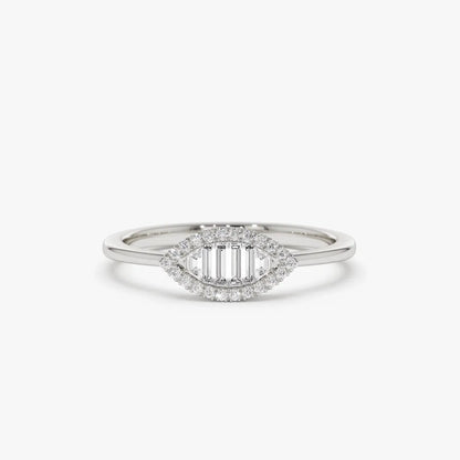 14K Gold Marquise Baguette and Round Diamond Ring 0.25 ctw
