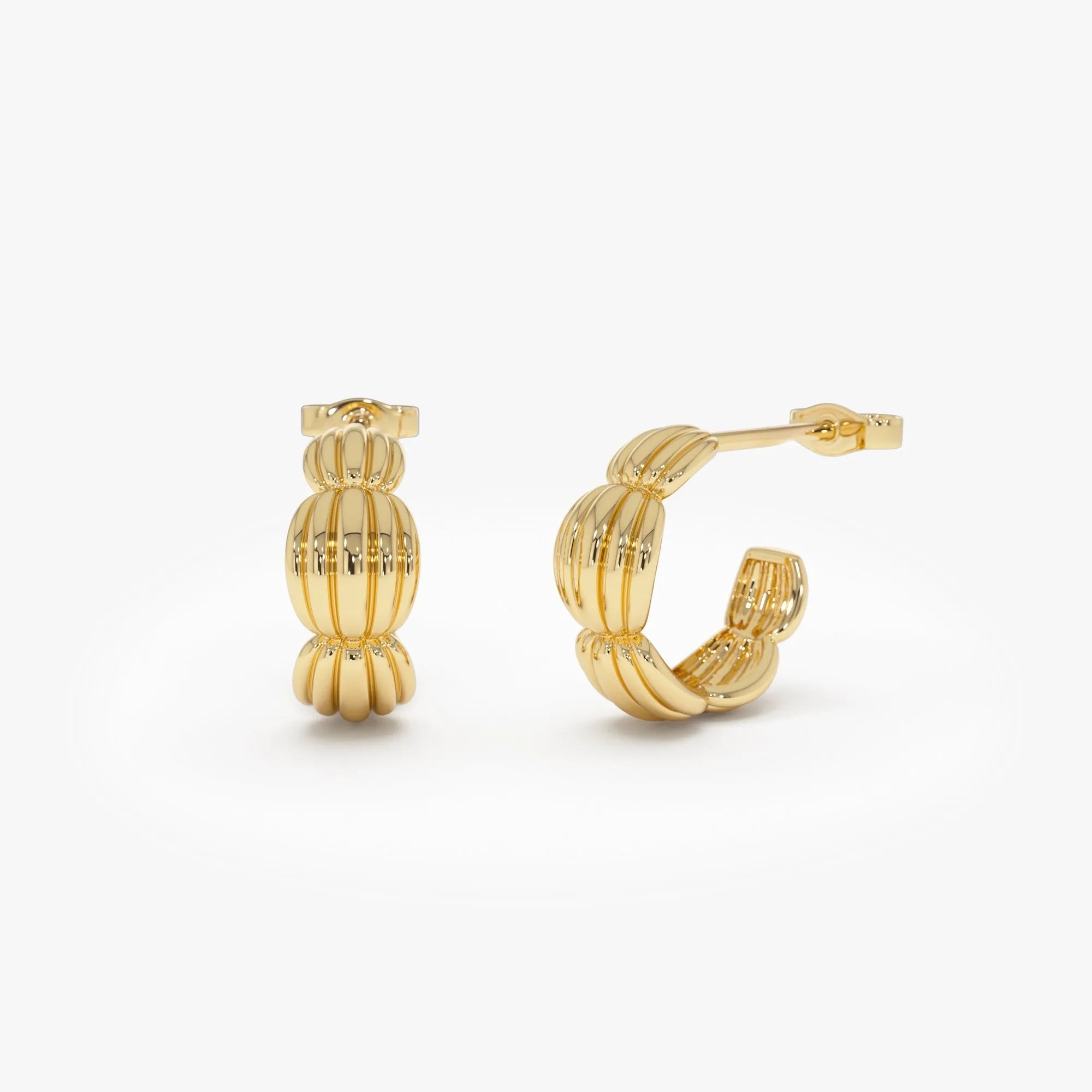 14k Solid Gold Ribbed Dome Hoop Earrings 11mm Inner Diameter 6mm Width