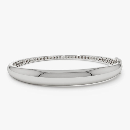 14K Solid Gold Wide Classic Dome Bangle Bracelet