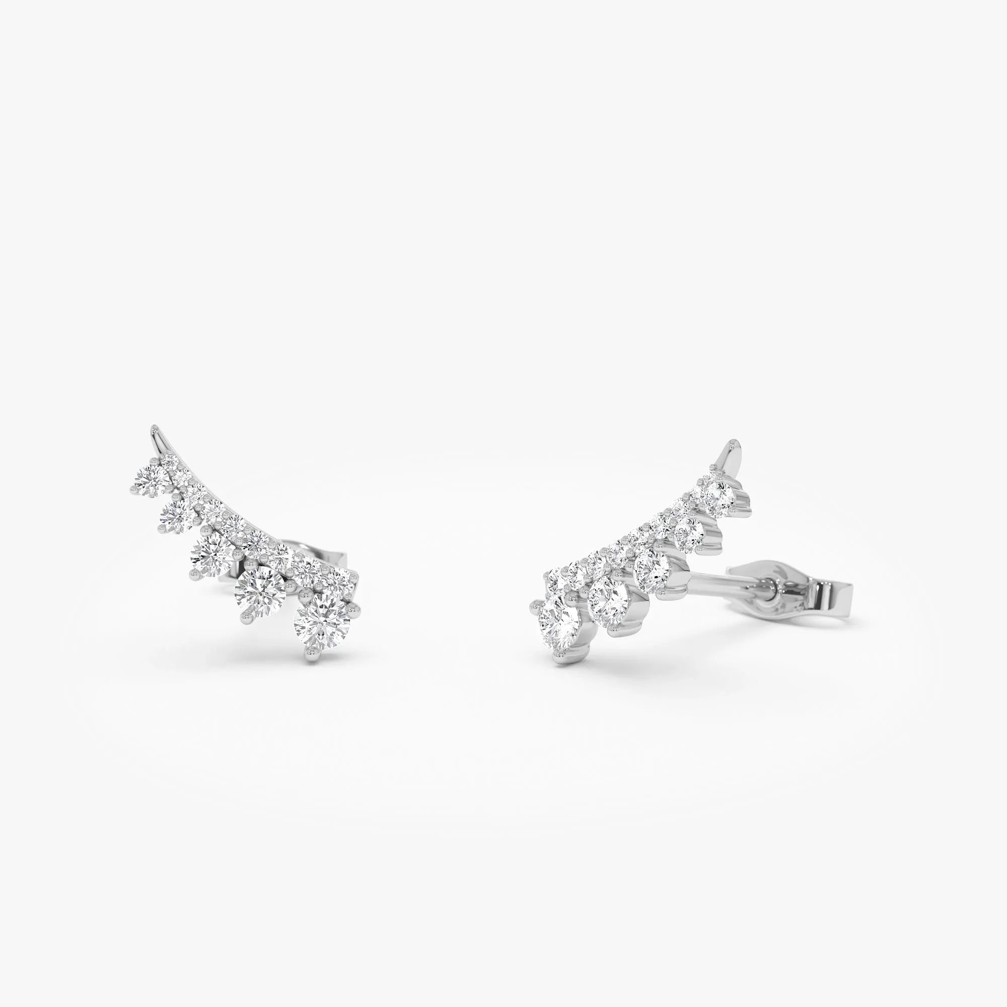 14k Gold Diamond Round Cut Graduating Ear Climber Stud Earrings 0.31 ctw